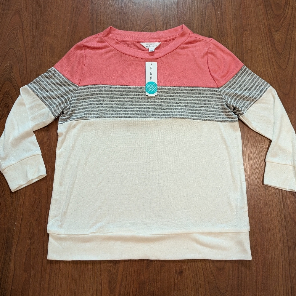 Market & Spruce Arnold Colorblock Sweater Coral Gray Ivory Size M